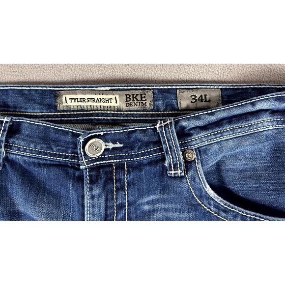 Buckle BKE Jeans Mens 34x33 Blue Tyler Straight Distressed Whiskered Y2K Denim - Picture 5 of 11